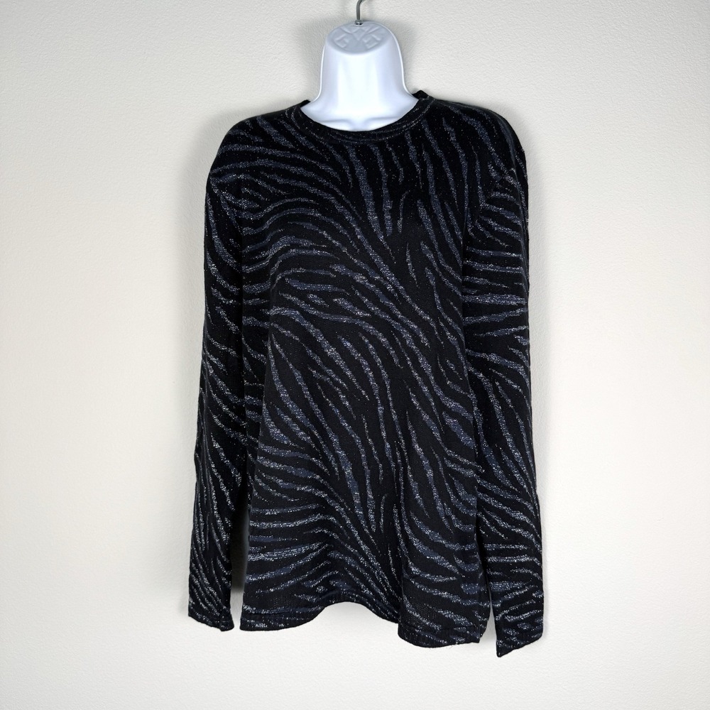ASOS Zebra Long‎ Sleeve Top Womens Medium Sparkle Glam Maximalism Black Blue